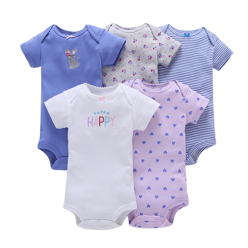 Baby Cotton Short-sleeved (mixed color) haze triangle romper 5pcs