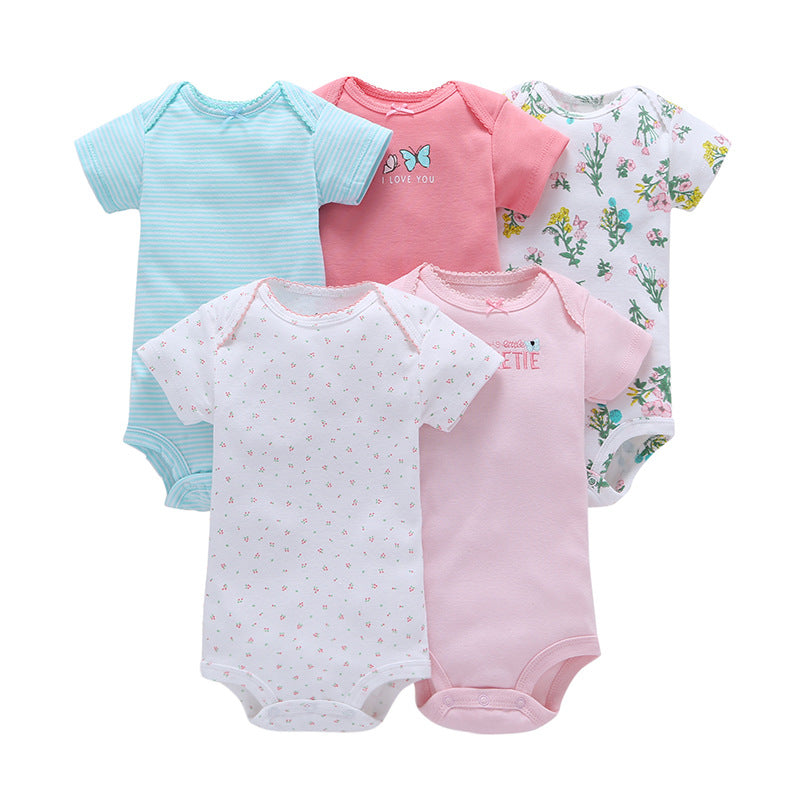 Baby Cotton Short-sleeved (mixed color) haze triangle romper 5pcs